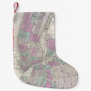 Vintage Map of NYC and Brooklyn (1866) Small Christmas Stocking
