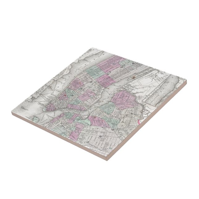 Vintage Map of NYC and Brooklyn (1866) Tile (Side)