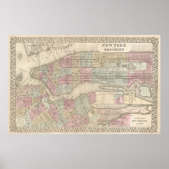 Vintage Map of NYC and Brooklyn (1882) Poster (Front)
