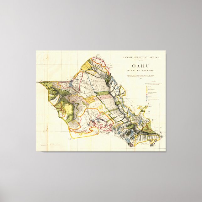 Vintage Map of Oahu Hawaii (1906) Canvas Print (Front)
