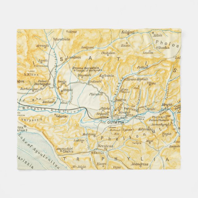 Vintage Map of Olympia Greece (1894) Fleece Blanket (Front (Horizontal))