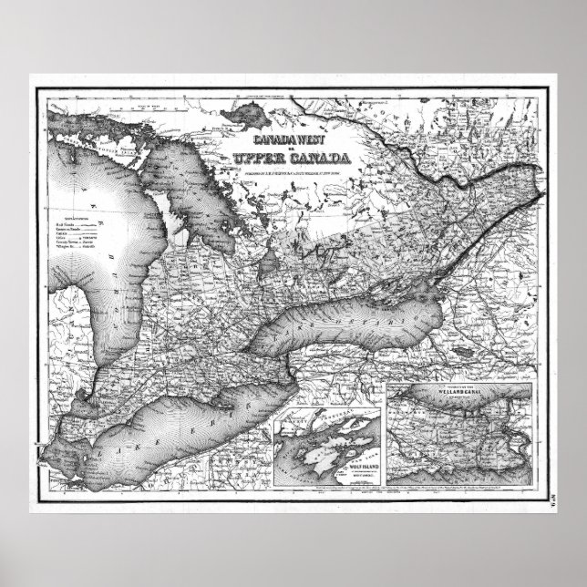 Vintage Map of Ontario (1857) BW Poster (Front)