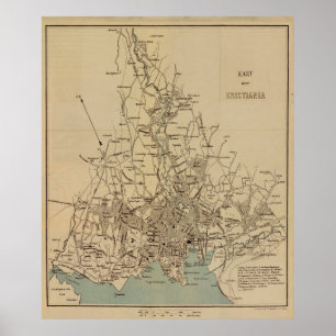 Vintage Map of Oslo Norway (1881) Poster
