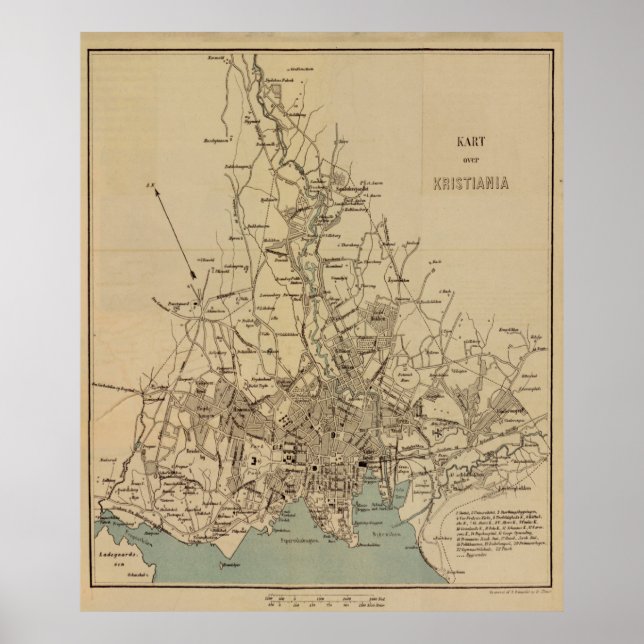 Vintage Map of Oslo Norway (1881) Poster (Front)