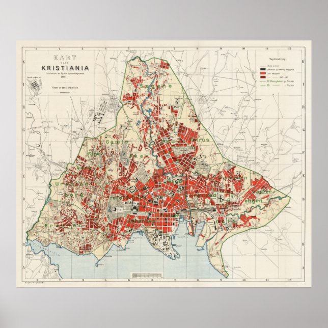 Vintage Map of Oslo Norway (1911) Poster (Front)