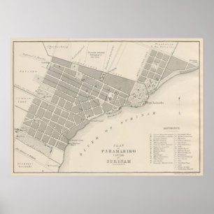 Vintage Map of Paramaribo Suriname (1876) Poster