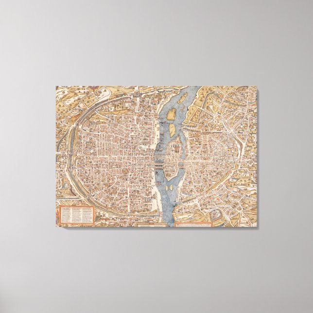 Vintage Map of Paris (1550) Canvas Print (Front)