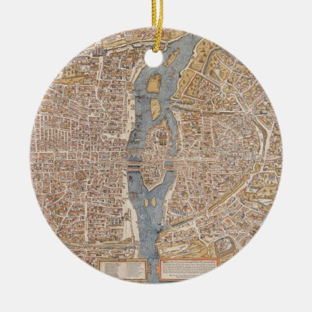 Vintage Map of Paris (1550) Ceramic Ornament (Front)