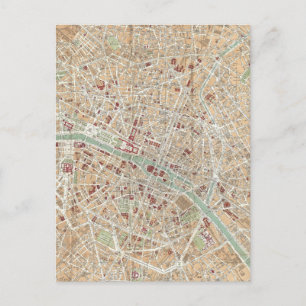 Vintage Map of Paris (1892) Postcard