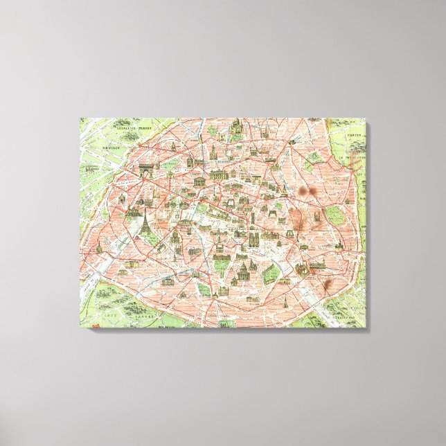 Vintage Map of Paris (1920) Canvas Print (Front)