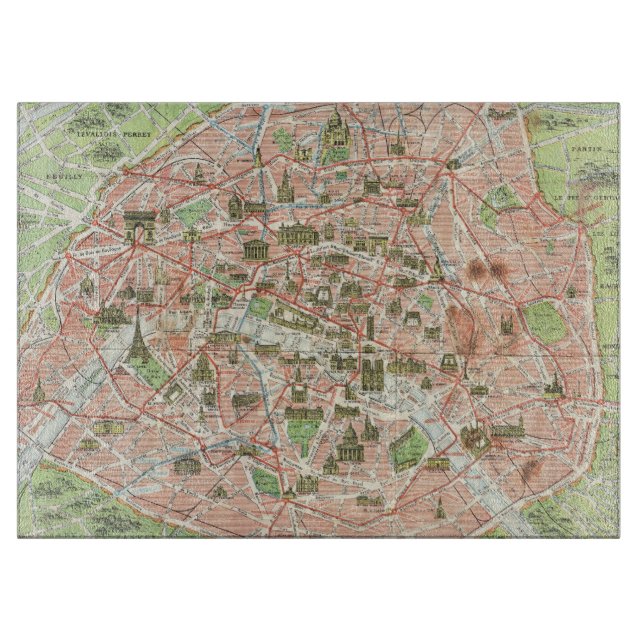 Vintage Map of Paris (1920) Cutting Board (Front)