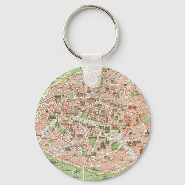 Vintage Map of Paris (1920) Keychain (Front)