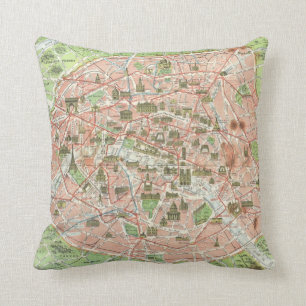 Vintage Map of Paris (1920) Throw Pillow