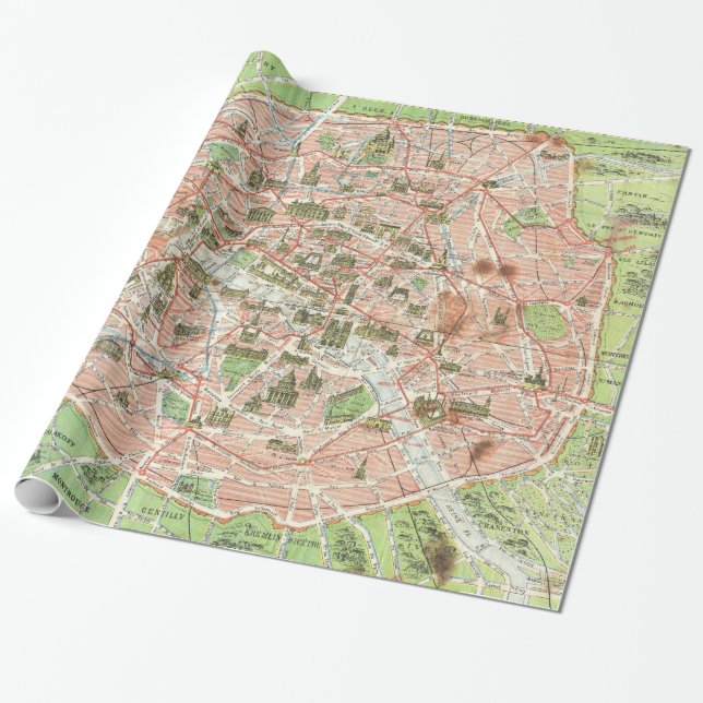 Vintage Map of Paris (1920) Wrapping Paper (Unrolled)