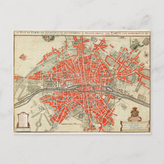 Vintage Map of Paris France (1721–1774) Postcard