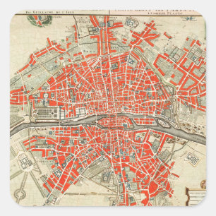 Vintage Map of Paris France (1721–1774) Square Sticker