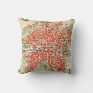 Vintage Map of Paris France (1721–1774) Throw Pillow