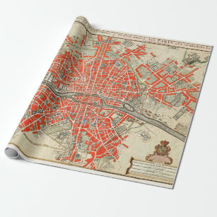 Vintage Map of Paris France (1721–1774) Wrapping Paper