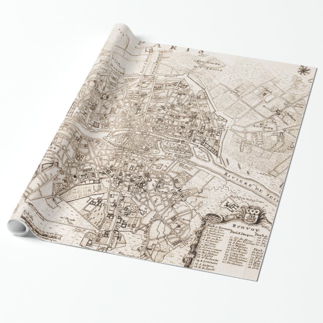 Vintage Map of Paris France (1742) Wrapping Paper (Unrolled)