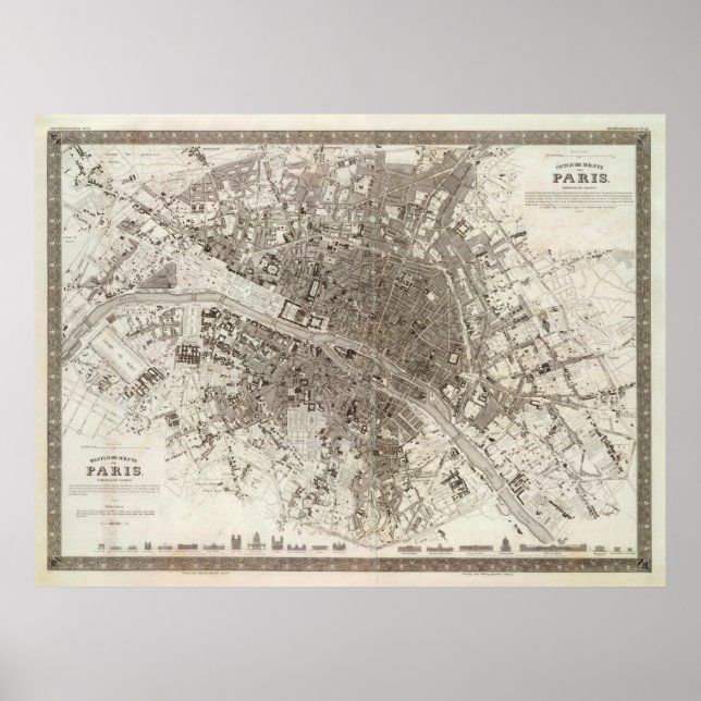 Vintage Map of Paris France (1860) Poster (Front)