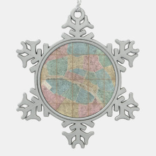 Vintage Map of Paris France (1867) Snowflake Pewter Christmas Ornament