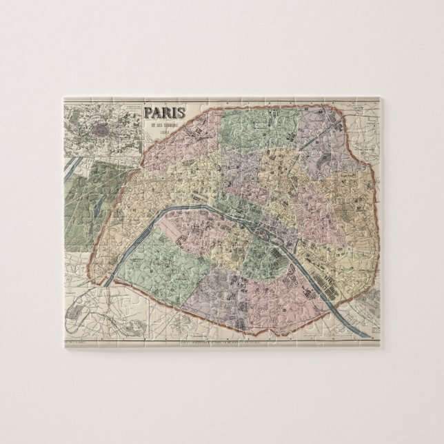 Vintage Map of Paris France 1878 Jigsaw Puzzle (Horizontal)