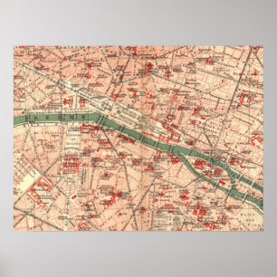 Vintage Map of Paris France (1910) Poster