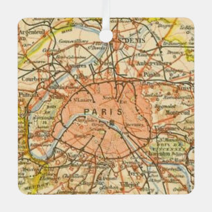 Vintage Map of Paris Metal Ornament