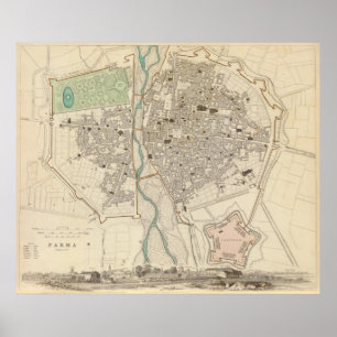 Vintage Map of Parma Italy (1840) Poster