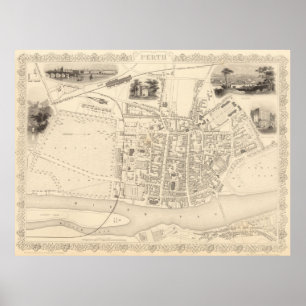 Vintage Map of Perth Scotland (1851) Poster