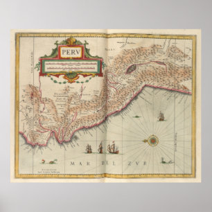 Vintage Map of Peru (1638) Poster