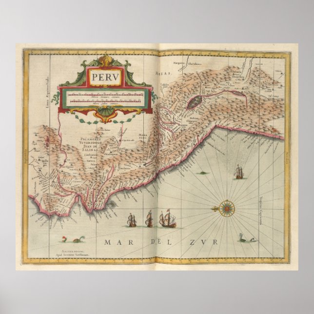 Vintage Map of Peru (1638) Poster (Front)