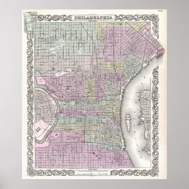 Vintage Map of Philadelphia (1855) Poster (Front)