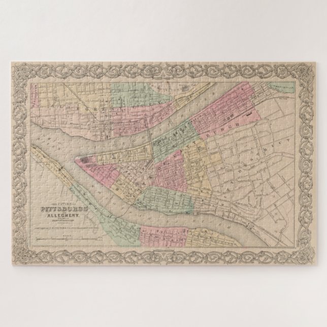 Vintage Map of Pittsburgh PA (1855) Jigsaw Puzzle (Horizontal)