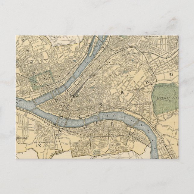 Vintage Map of Pittsburgh PA (1891) Postcard (Front)