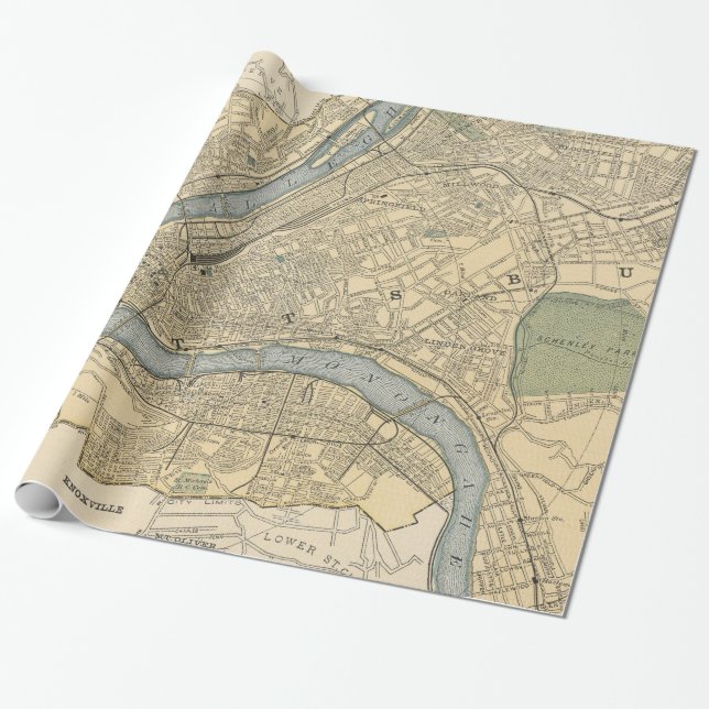 Vintage Map of Pittsburgh PA (1891) Wrapping Paper (Unrolled)