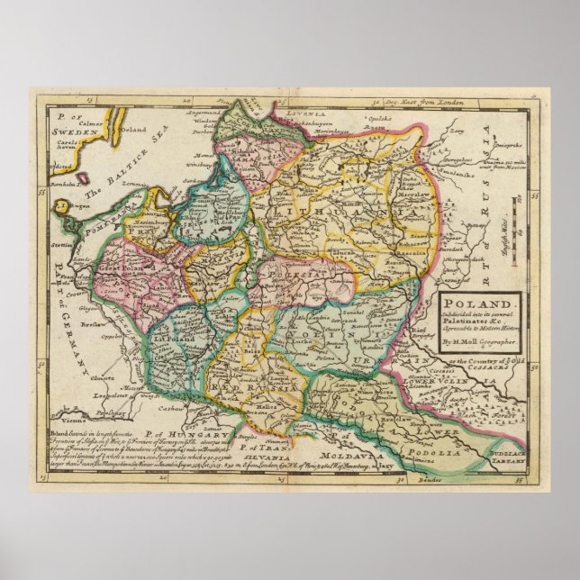 Vintage Map of Poland (1736) Poster (Front)
