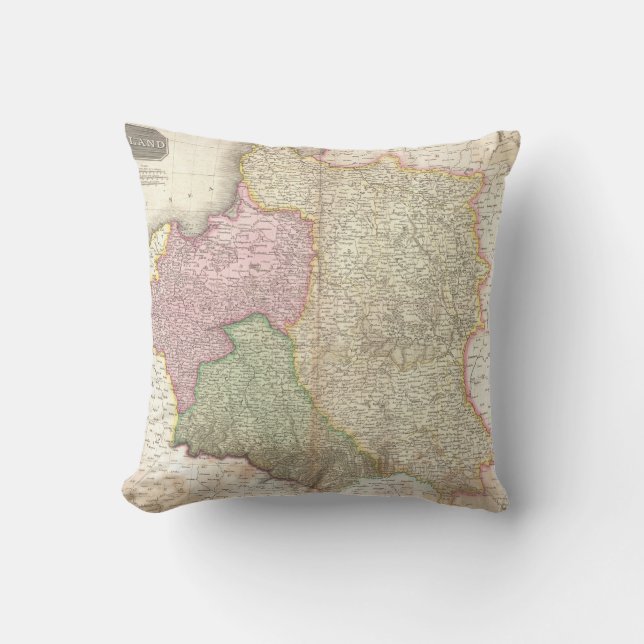 Vintage Map of Poland (1818) Throw Pillow (Front)