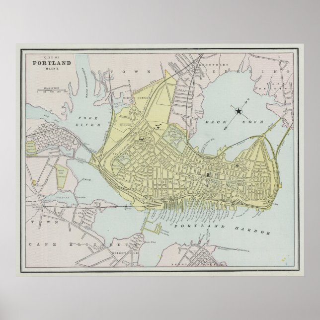 Vintage Map of Portland Maine (1889) Poster (Front)