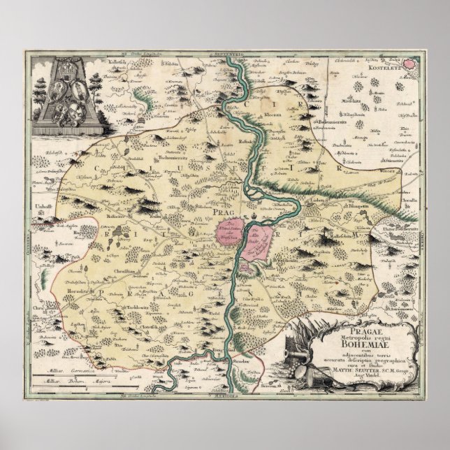 Vintage Map of Prague & Surrounding Area (1740) Poster (Front)