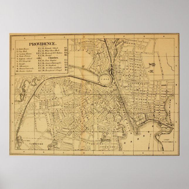 Vintage Map of Providence RI (1880) Poster (Front)