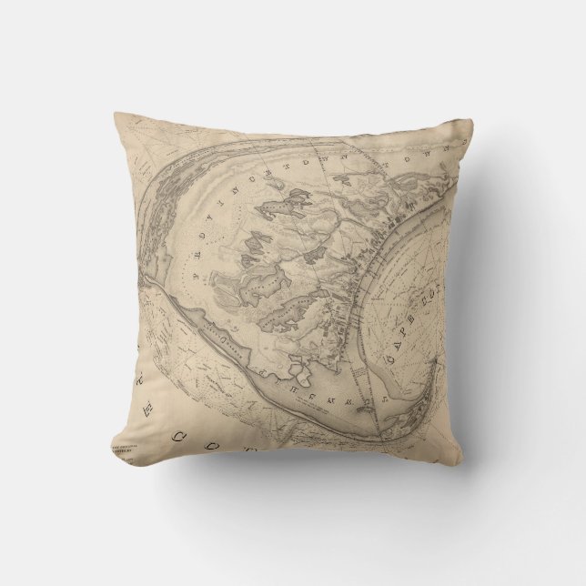 Vintage Map of Provincetown (1836) Throw Pillow (Front)