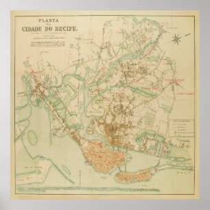 Vintage Map of Recife Brazil (1906) Poster