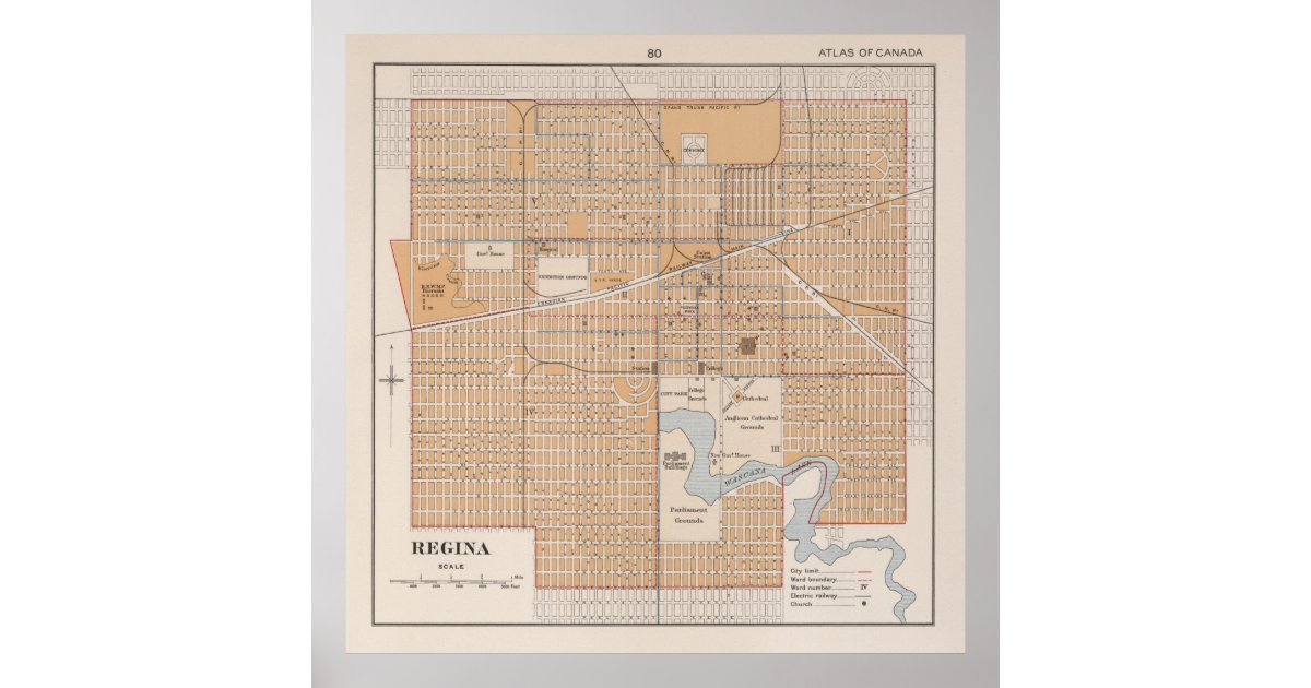 Vintage Map of Regina Saskatchewan (1915) Poster  Zazzle