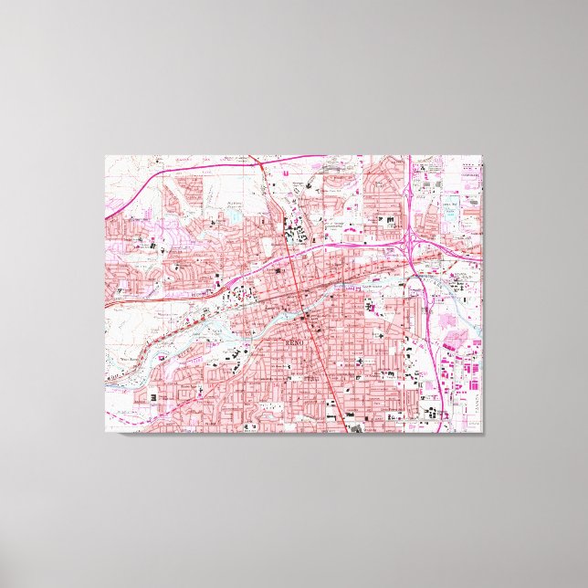Vintage Map of Reno Nevada (1967) Canvas Print (Front)