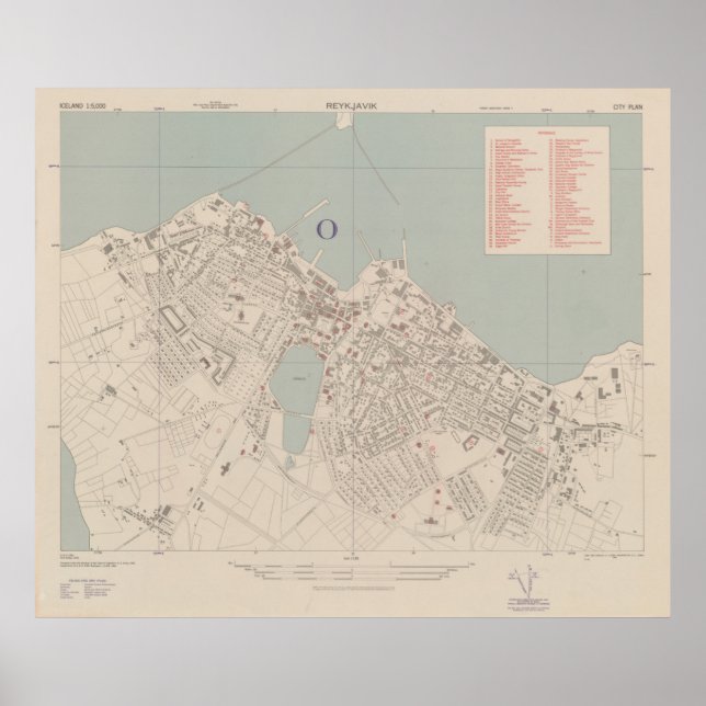 Vintage Map of Reykjavik Iceland (1943) Poster (Front)
