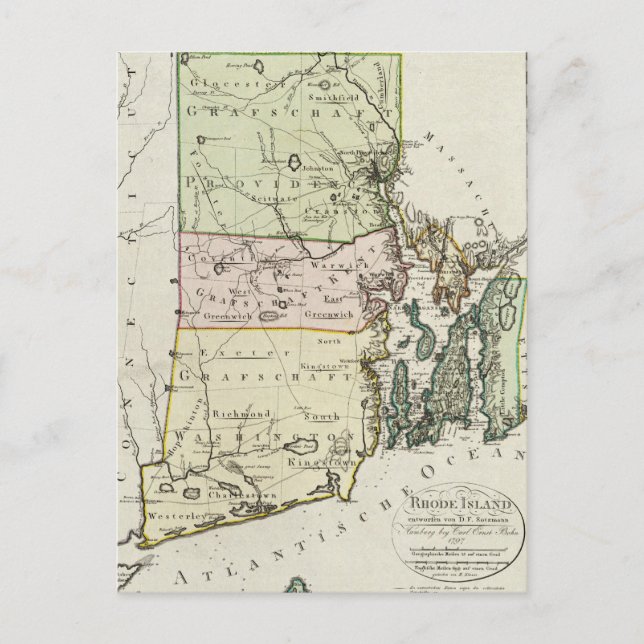Vintage Map of Rhode Island (1797) Postcard (Front)
