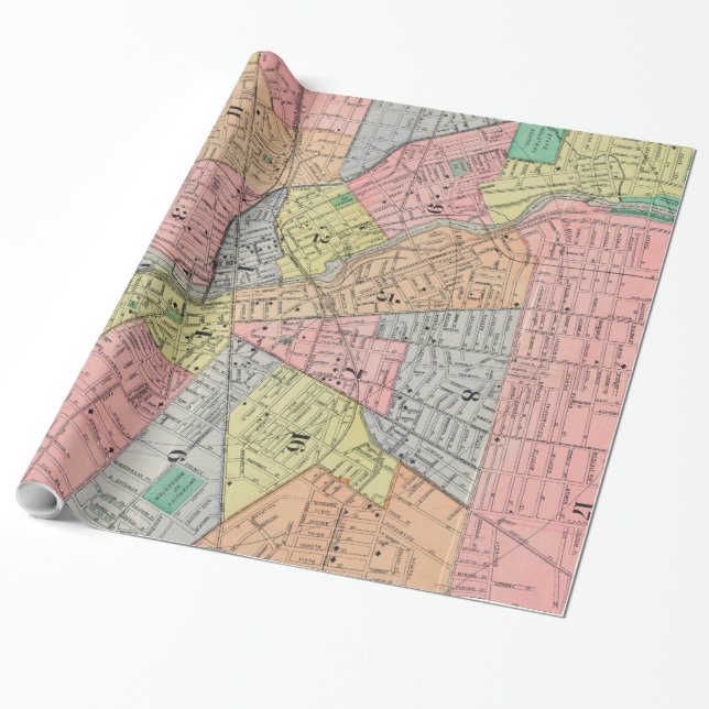 Vintage Map of Rochester NY (1901) Wrapping Paper (Unrolled)