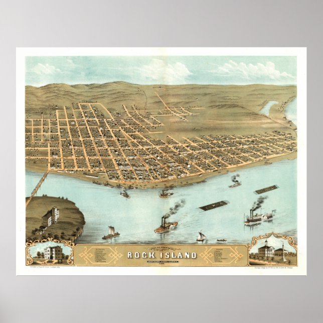 Vintage Map of Rock Island IL (1869) Poster (Front)