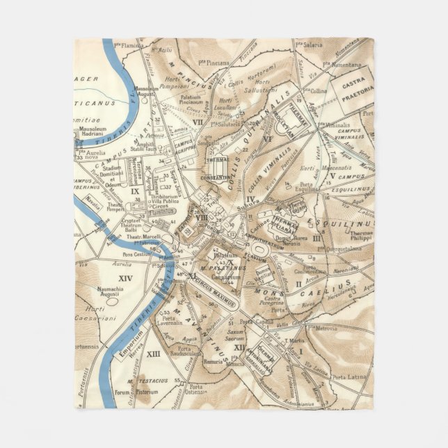 Vintage Map of Rome Italy (1870) Fleece Blanket (Front)